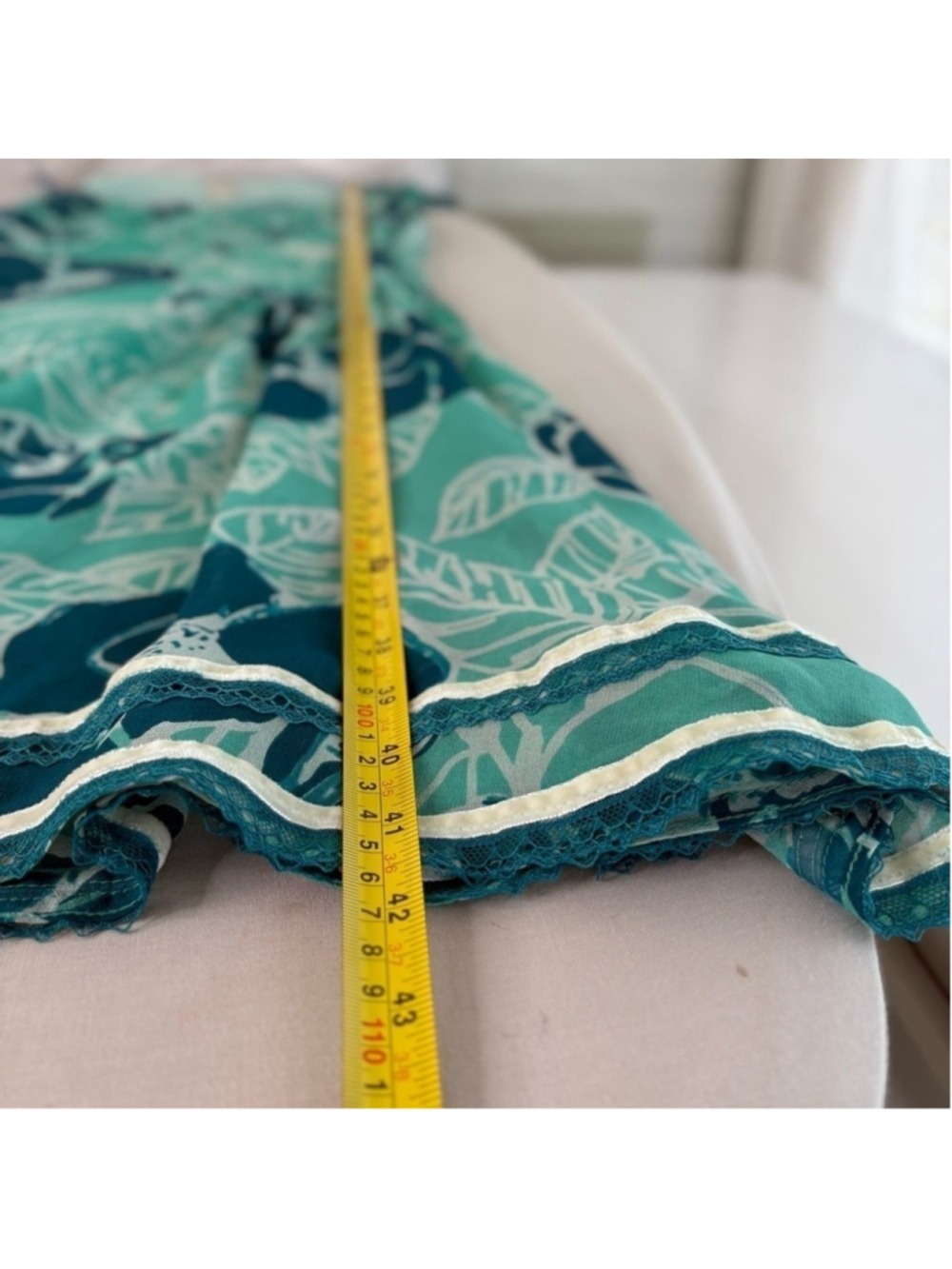 Odille 100 Silk Sheer Drop Waist Dress 6 Teal Floral Velvet Lace 90s Whimsigoth - Picture 12 of 16